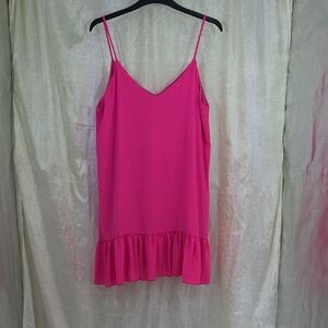 Fuchsia Pink Drop-Waist Flowy Ruffle Chiffon Flounce Dress New Size Large